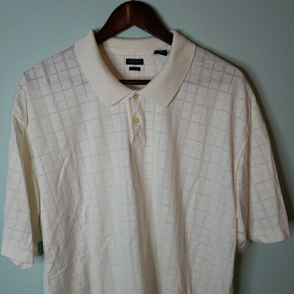 Van Heusen Studio Mens Polo Shirt Short Sleeve Big & Tall Off White Check XXL 2X - Picture 2 of 16